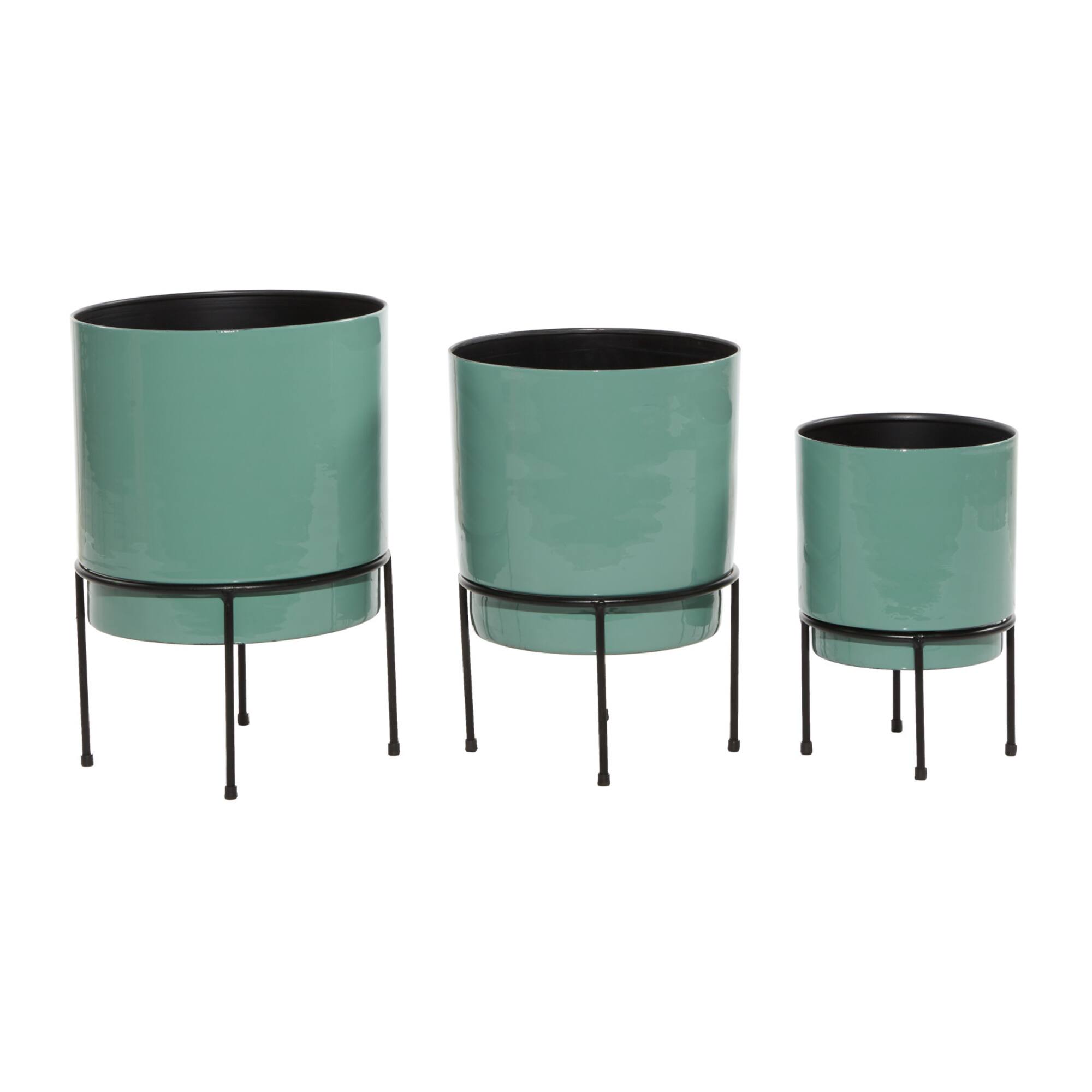 Teal Metal Contemporary Planter Set